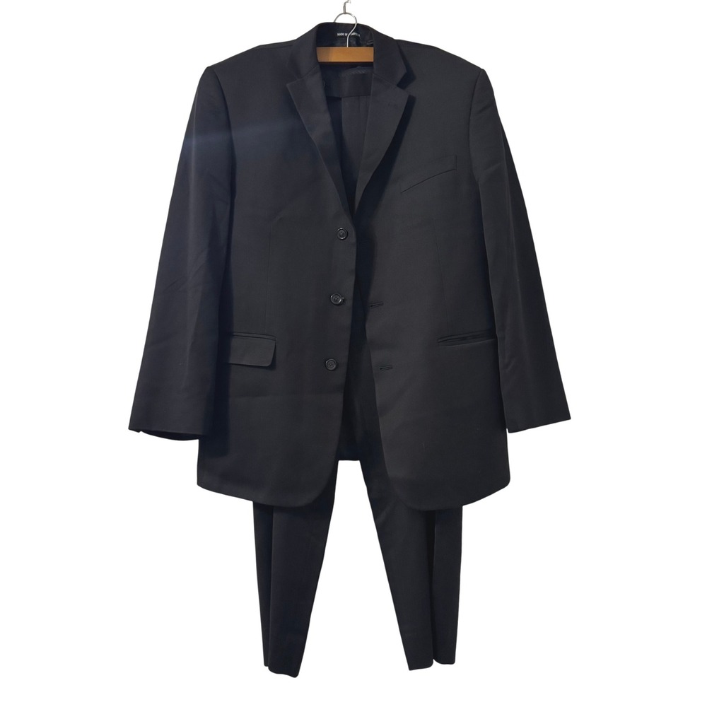 Wilke Rodriguez Modern Fit Worsted Wool Suit Mens 44L Black Church Classic